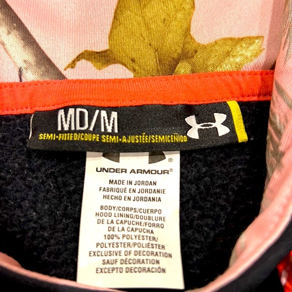 UNDER ARMOUR HOODIE REALTREE STORM CALIBER BLACK AND PINK CAMO SIZE SMALL - Picture 6 of 8
